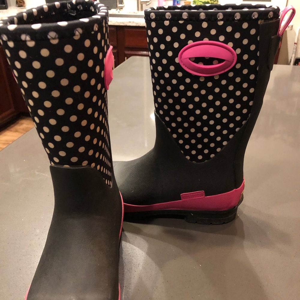 Hot pink & black Polkadot rain/snow boots.